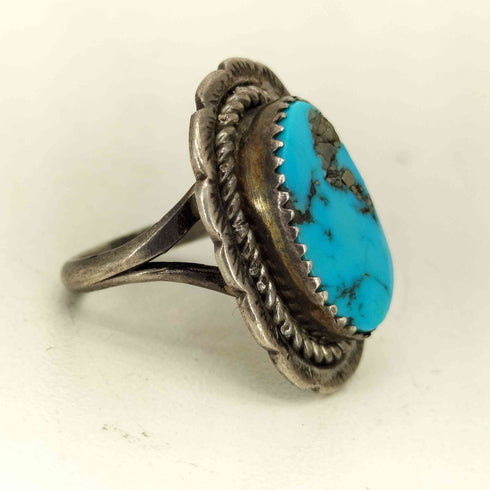 ナバホ NAVAJO STERLING MJP 刻印 ターコイズ ピンキーリング メンズ 9号