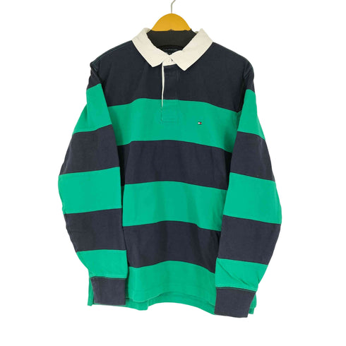 トミーヒルフィガー TOMMY HILFIGER ボーダー ワンポイント刺繍 L/S ポロシャツ メンズ import:XXL