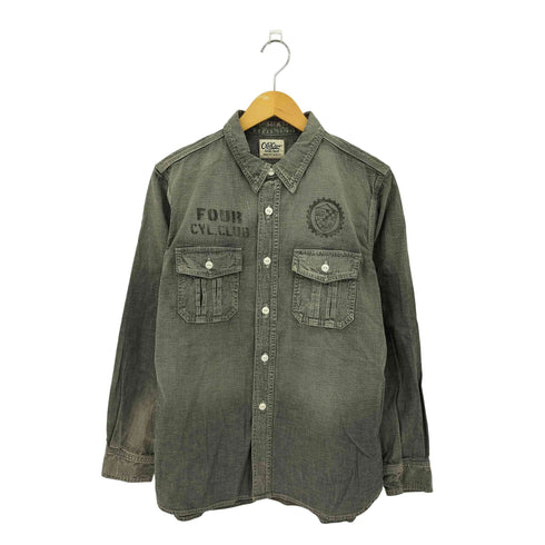 オールドクロウ OLD CROW FOUR CYL RACE L/S WORK SHIRTS ステンシルデザイン デニム ワーク長袖シャツ メンズ L