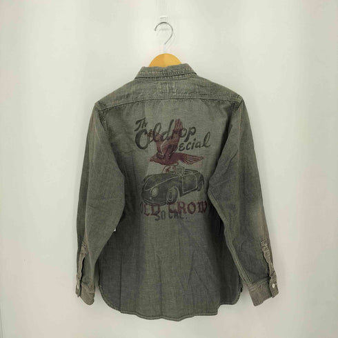 オールドクロウ OLD CROW FOUR CYL RACE L/S WORK SHIRTS ステンシルデザイン デニム ワーク長袖シャツ メンズ L