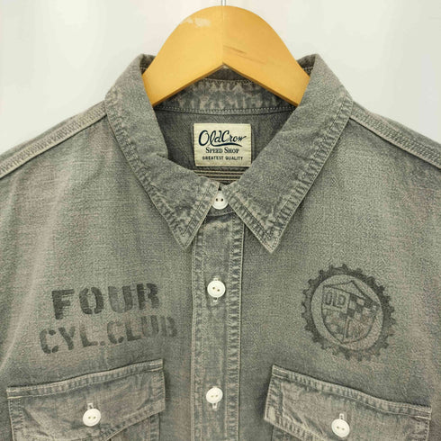 オールドクロウ OLD CROW FOUR CYL RACE L/S WORK SHIRTS ステンシルデザイン デニム ワーク長袖シャツ メンズ L