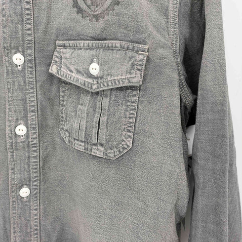 オールドクロウ OLD CROW FOUR CYL RACE L/S WORK SHIRTS ステンシルデザイン デニム ワーク長袖シャツ メンズ L