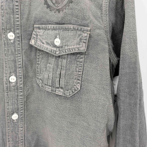 オールドクロウ OLD CROW FOUR CYL RACE L/S WORK SHIRTS ステンシルデザイン デニム ワーク長袖シャツ メンズ L