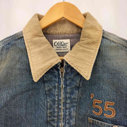 オールドクロウ OLD CROW FOUR CYL RACING DENIM WORK JACKET フォーステンシル 裏地ブランケット コーデュロイカラー ジップアップ デニムトラッカージャケット メンズ M