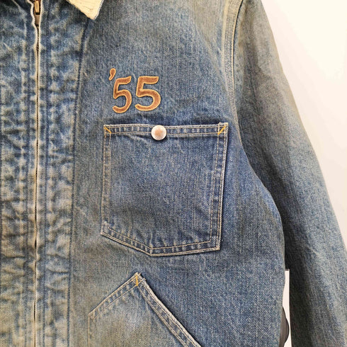 オールドクロウ OLD CROW FOUR CYL RACING DENIM WORK JACKET フォーステンシル 裏地ブランケット コーデュロイカラー ジップアップ デニムトラッカージャケット メンズ M