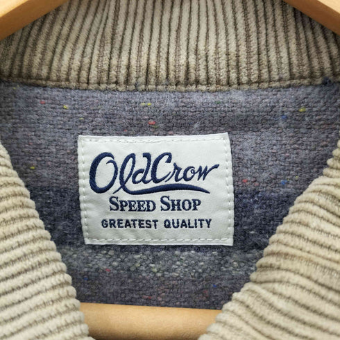 オールドクロウ OLD CROW FOUR CYL RACING DENIM WORK JACKET フォーステンシル 裏地ブランケット コーデュロイカラー ジップアップ デニムトラッカージャケット メンズ M