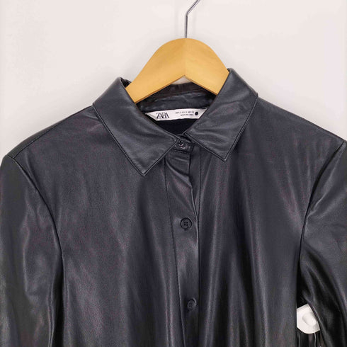 ザラ ZARA フェイクレザー バックレース ロング シャツワンピース レディース import:S
