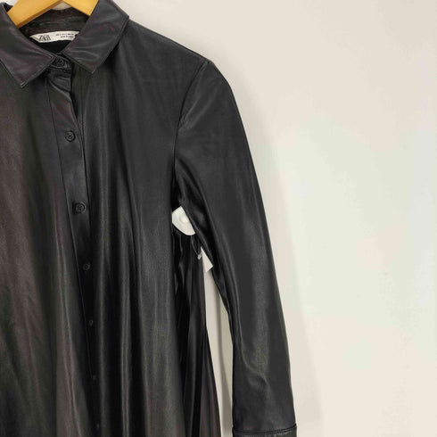 ザラ ZARA フェイクレザー バックレース ロング シャツワンピース レディース import:S