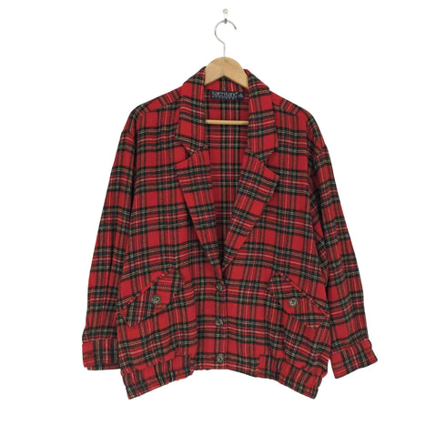 karen kane MADE IN USA タータンチェック柄3Bテーラード ジャケット レディース M