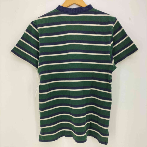 ポロバイラルフローレン Polo by RALPH LAUREN バンドカラー ヘンリーネック ボーダー S/S サーマル Tシャツ 猫目ボタン メンズ import:M