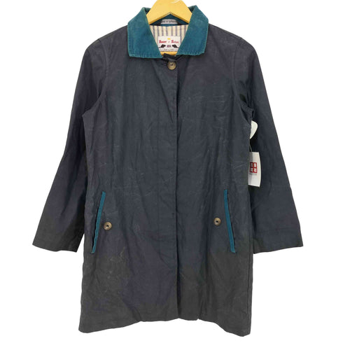 BEAVER OF BOLTON 英国製 裏地ストライプ 襟コーデュロイ オイルド ステンカラー ハーフ コート レディース 34