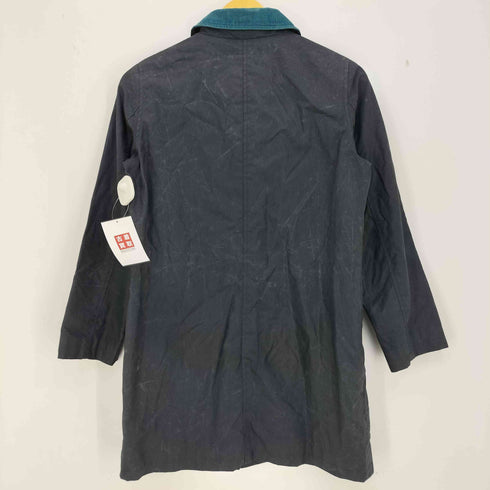 BEAVER OF BOLTON 英国製 裏地ストライプ 襟コーデュロイ オイルド ステンカラー ハーフ コート レディース 34