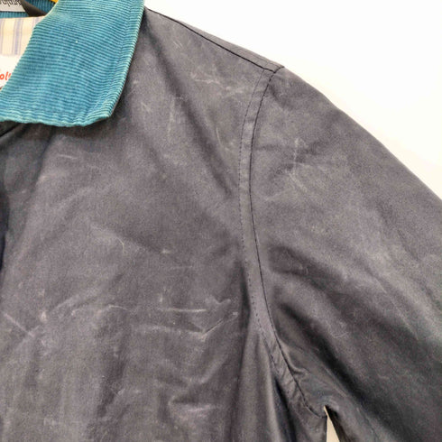 BEAVER OF BOLTON 英国製 裏地ストライプ 襟コーデュロイ オイルド ステンカラー ハーフ コート レディース 34