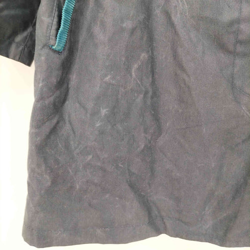 BEAVER OF BOLTON 英国製 裏地ストライプ 襟コーデュロイ オイルド ステンカラー ハーフ コート レディース 34