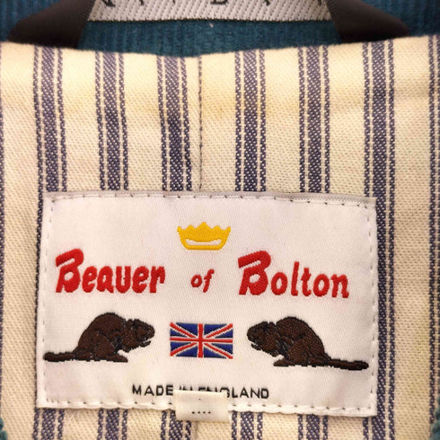 BEAVER OF BOLTON 英国製 裏地ストライプ 襟コーデュロイ オイルド ステンカラー ハーフ コート レディース 34