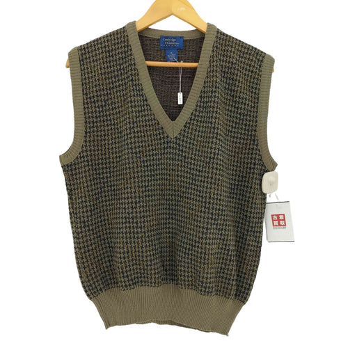 CAMBRIDGE CLASSICS 90S イタリア製 ウール アクリル 千鳥格子 Vネック ニット ベスト メンズ import:M