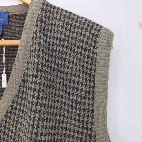 CAMBRIDGE CLASSICS 90S イタリア製 ウール アクリル 千鳥格子 Vネック ニット ベスト メンズ import:M