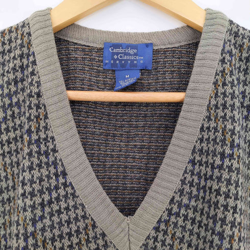 CAMBRIDGE CLASSICS 90S イタリア製 ウール アクリル 千鳥格子 Vネック ニット ベスト メンズ import:M
