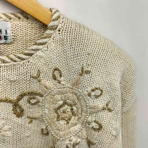 CAROLINA COLOURS ビーズ フラワー 刺繍 コットンニット レディース import:S