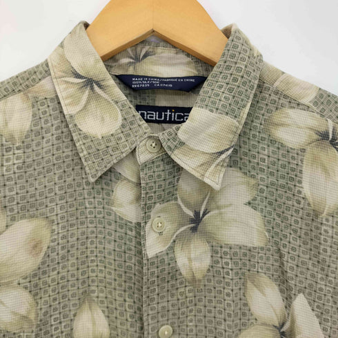 ノーティカ NAUTICA 90S シルク100% 裾カットオフ アロハシャツ メンズ import:L