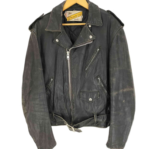 ショット Schott 70S 牛タグ後期 USA製 デカTALONジップ ルティング 八角バックル レザー ダブル ライダース ジャケット メンズ US:44