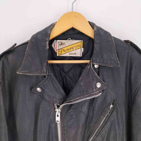 ショット Schott 70S 牛タグ後期 USA製 デカTALONジップ ルティング 八角バックル レザー ダブル ライダース ジャケット メンズ US:44