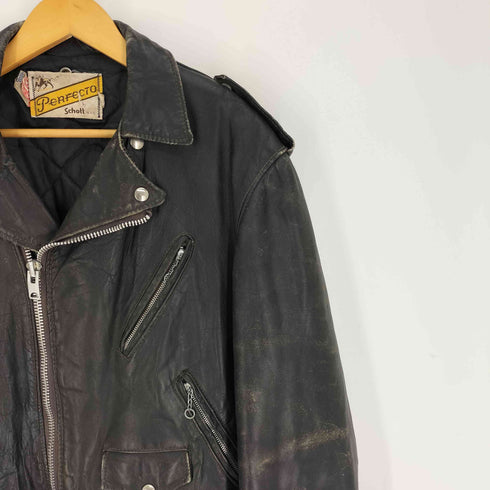 ショット Schott 70S 牛タグ後期 USA製 デカTALONジップ ルティング 八角バックル レザー ダブル ライダース ジャケット メンズ US:44