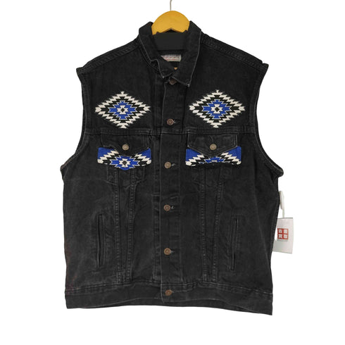 フリンジ デザイン デニムベスト ブラック メンズ