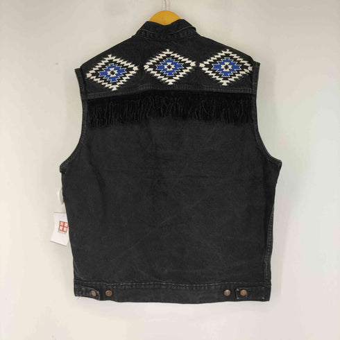 フリンジ デザイン デニムベスト ブラック メンズ