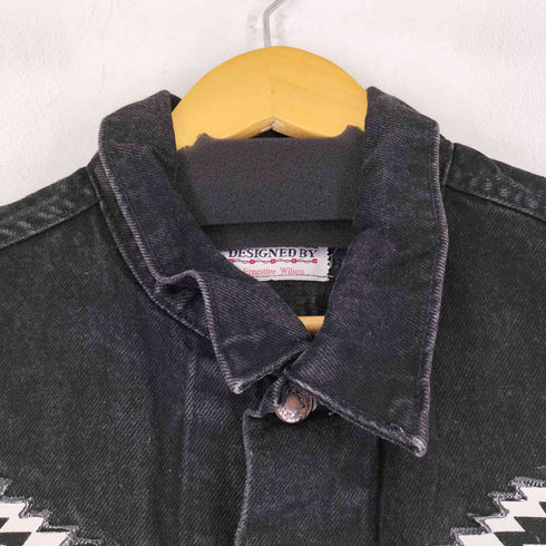 フリンジ デザイン デニムベスト ブラック メンズ