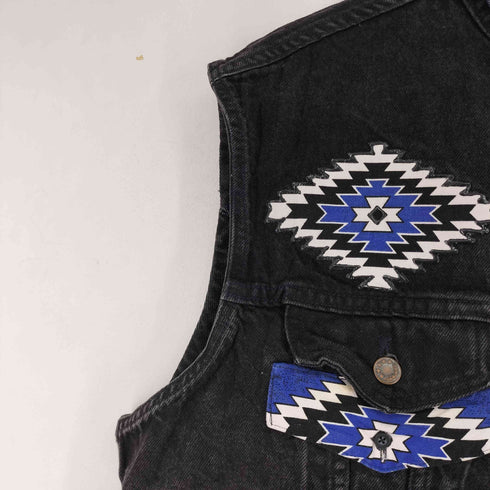 フリンジ デザイン デニムベスト ブラック メンズ