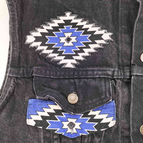 フリンジ デザイン デニムベスト ブラック メンズ