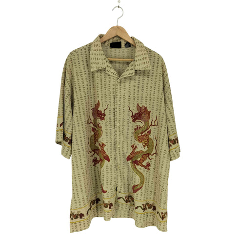 7 DIAMONDS ドラゴンデザイン 総柄 開襟シャツ メンズ XXL