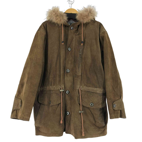 ファー付き レザーフーデットハーフコート メンズ import:L