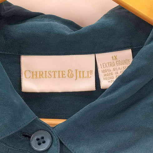 CHRISTIE&JILL 比翼ボタン L/S シルク シャツ レディース 1X