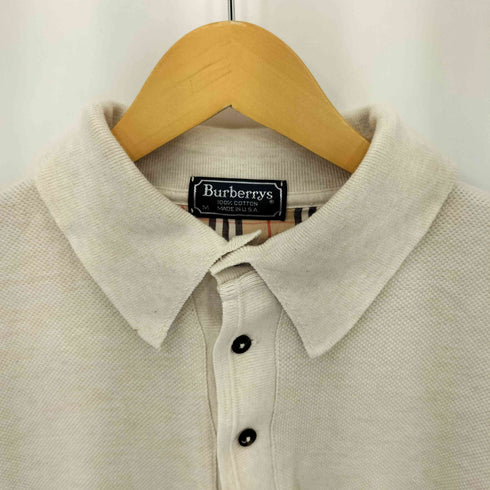 バーバリーズ BURBERRYS 80-90s USA製 ワンポイントロゴ刺繍 裏地ノバチェック ロングスリーブ ポロシャツ メンズ import:M