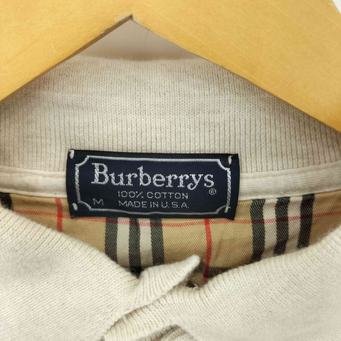 バーバリーズ BURBERRYS 80-90s USA製 ワンポイントロゴ刺繍 裏地ノバチェック ロングスリーブ ポロシャツ メンズ import:M