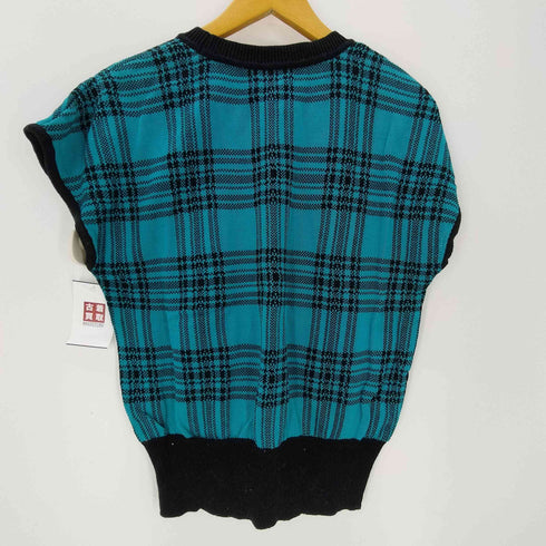 ピエールカルダン pierre cardin フレンチスリーブ コットン チェック ニット ベスト レディース import:L