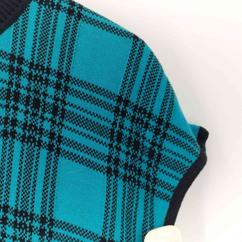 ピエールカルダン pierre cardin フレンチスリーブ コットン チェック ニット ベスト レディース import:L