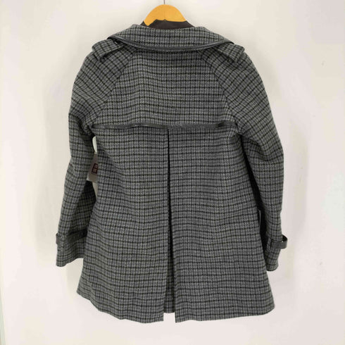 アクアスキュータム AQUASCUTUM レザーパイピング ガンクラブチェック ピーコート レディース