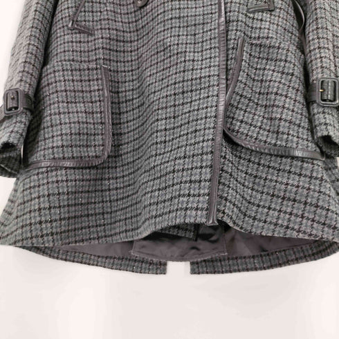 アクアスキュータム AQUASCUTUM レザーパイピング ガンクラブチェック ピーコート レディース