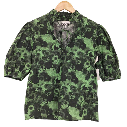 ガニー Ganni Printed Cotton High Ruffle Collar Blouse レディース