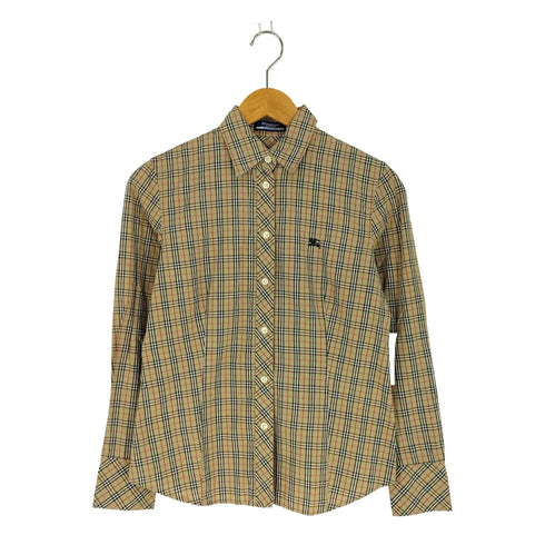 バーバリーブルーレーベル BURBERRY BLUE LABEL ロゴ刺繍 ノバチェック レギュラーカラーシャツ レディース EUR:38