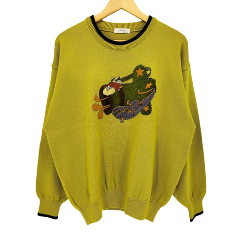 80-90S MIZUNO キャラクター ワッペン プルオーバー ニット メンズ JPN:XL