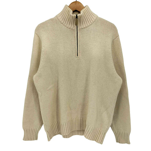 エディーバウアー Eddie Bauer レザー エルボーパッチ コットン ウール ハーフジップ プルオーバー ニット メンズ import:L