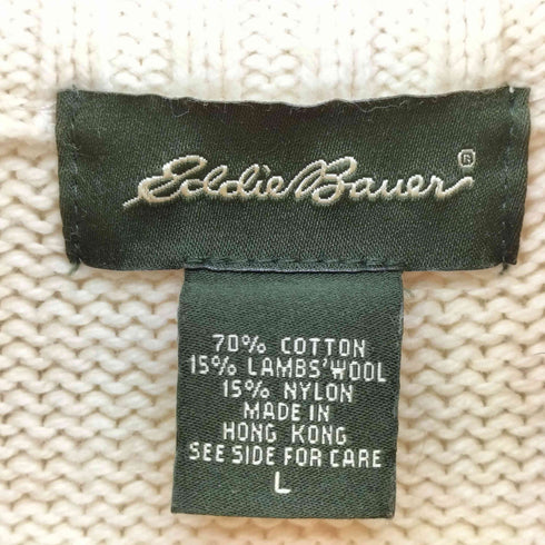 エディーバウアー Eddie Bauer レザー エルボーパッチ コットン ウール ハーフジップ プルオーバー ニット メンズ import:L