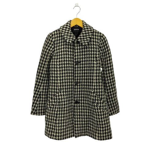 ズッカ ZUCCa 千鳥格子 ハウンドトゥース フロントボタン ウール ステンカラーコート レディース M