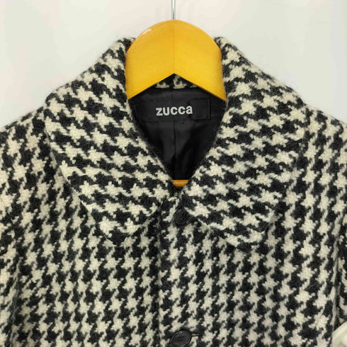 ズッカ ZUCCa 千鳥格子 ハウンドトゥース フロントボタン ウール ステンカラーコート レディース M