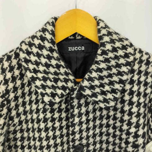 ズッカ ZUCCa 千鳥格子 ハウンドトゥース フロントボタン ウール ステンカラーコート レディース M