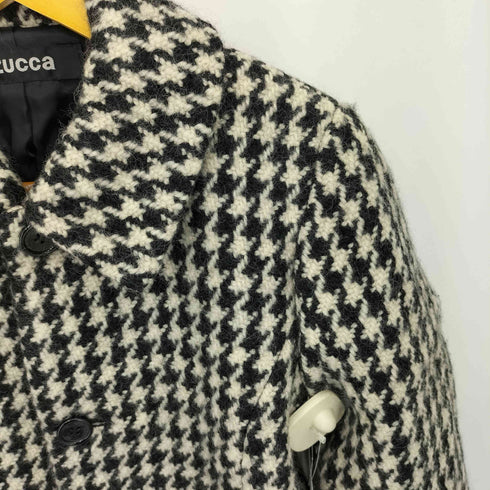 ズッカ ZUCCa 千鳥格子 ハウンドトゥース フロントボタン ウール ステンカラーコート レディース M